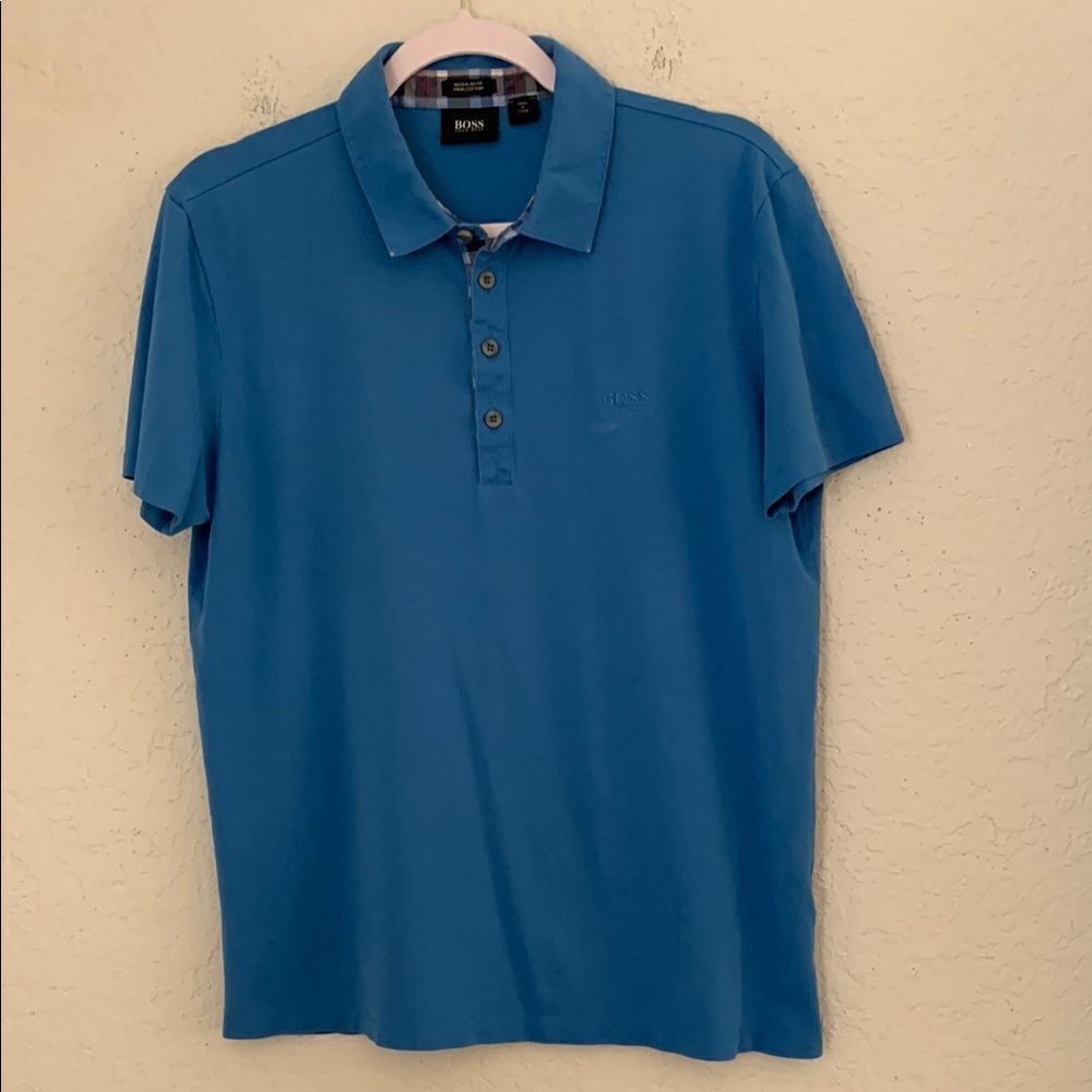 Hugo Boss Regular Fit Cotton Polo Shirt Blue Mens Size L